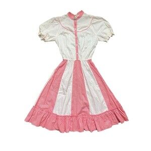 Vtg Sue and Lenny Dress Red and White Polka Dot Puff Sleeve Prairie Cottagecore